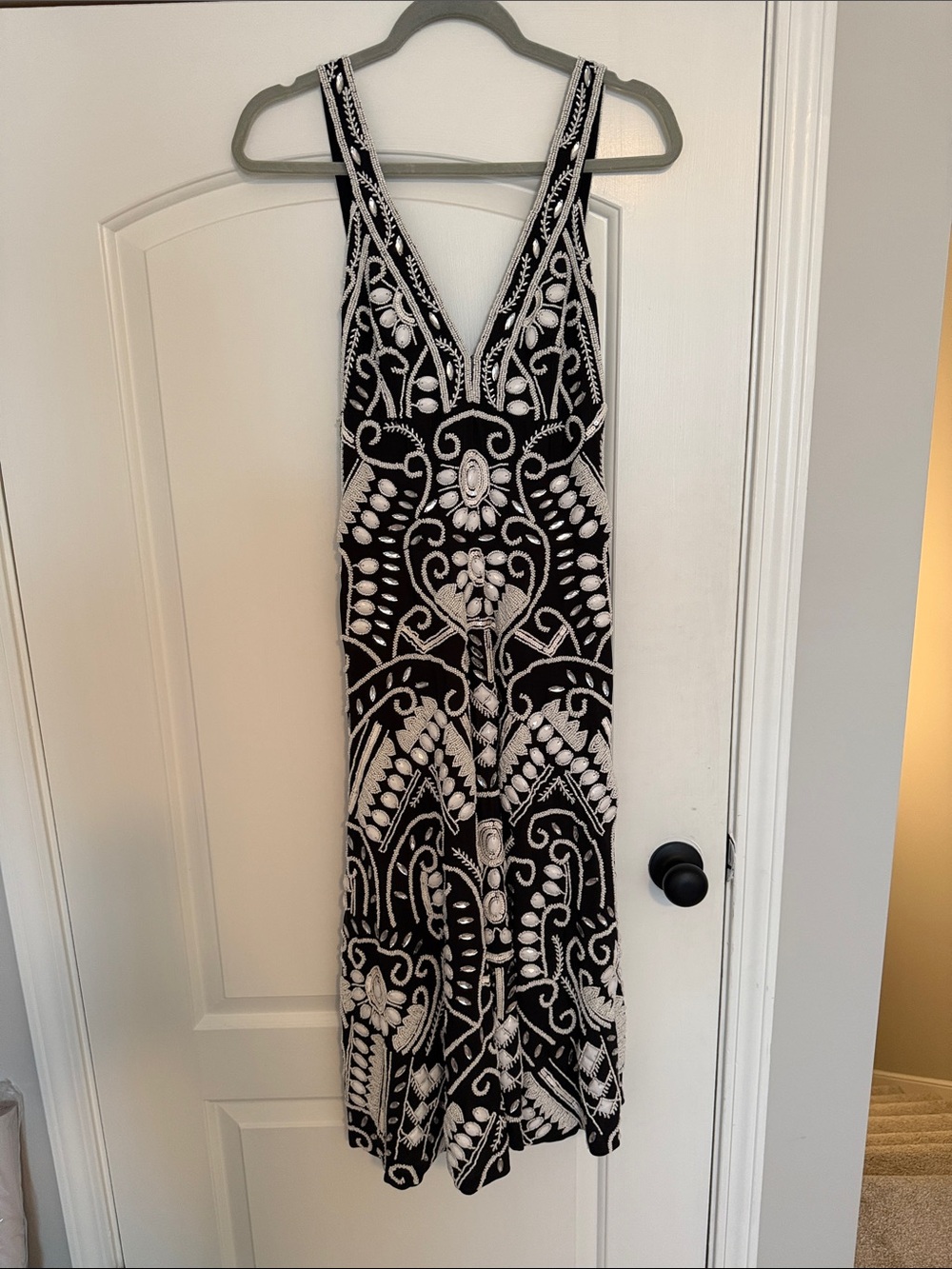 Alexis Black and White Embroidered V-Neck Maxi Dress